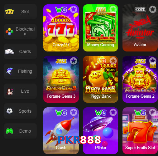 Main screen of PKR888 game page for PK players